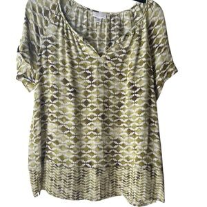 J. Jill Size Large Petite Women's Green Patterned Top SS